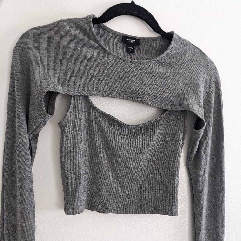 Ribbed Square Neck Cropped Tank in Grey | Express
